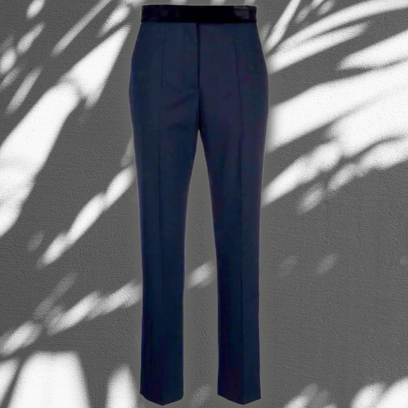 NWT Sandro Black Pressed-Crease Tailored Trousers With Velvet Waistband Size 2 - Picture 1 of 16